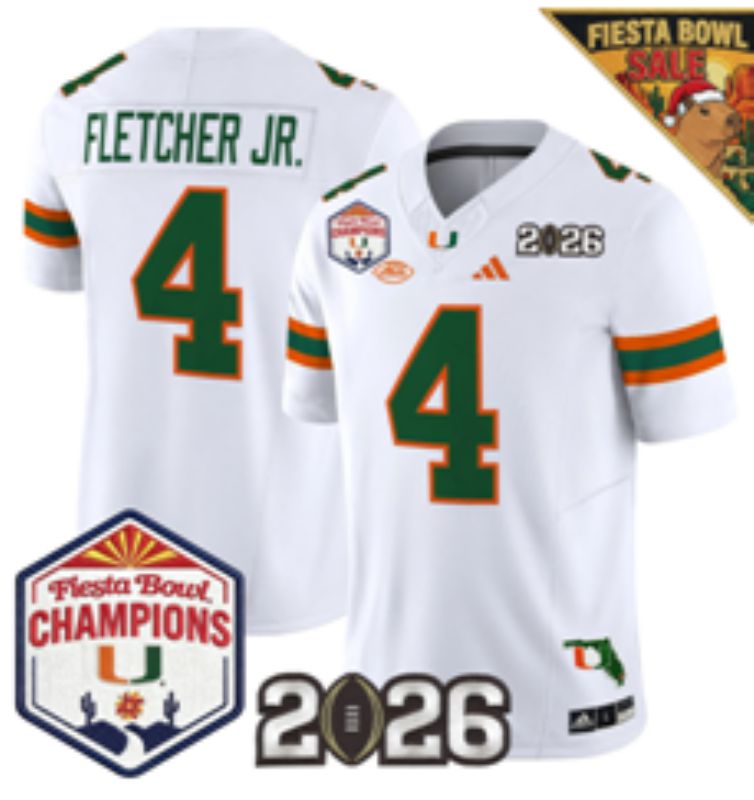Men 2026 Miami Hurricanes #4 Fletcher jr White 3th generations Limited NCAA Jersey 0017